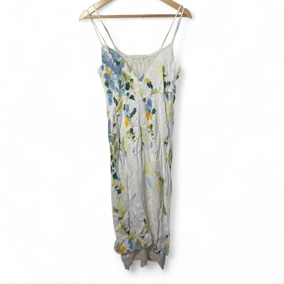Anthropologie Lace Slip Dress 100% Viscose Size 2 US Floral Yellow Blue - Picture 8 of 9